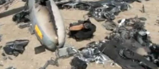 Images, diffusees par la television iranienne, de la destruction d'un drone israelien.