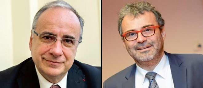 A gauche : Michel Chassang, medecin, president de l'Union nationale des professions liberales. A droite : Lambert Mompert, porte-parole du bureau du Conseil superieur du notariat.
