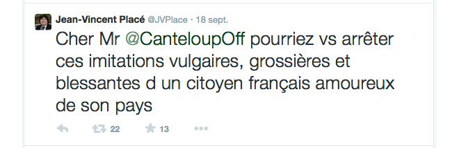 Le tweet de Jean-Vincent Placé sur Nicolas Canteloup ©  Twitter