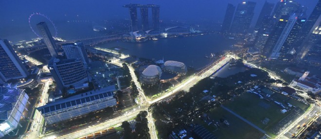 La baie de Singapour ou aura lieu ce week-end un Grand Prix en nocturne, tres apprecie par les pilotes.