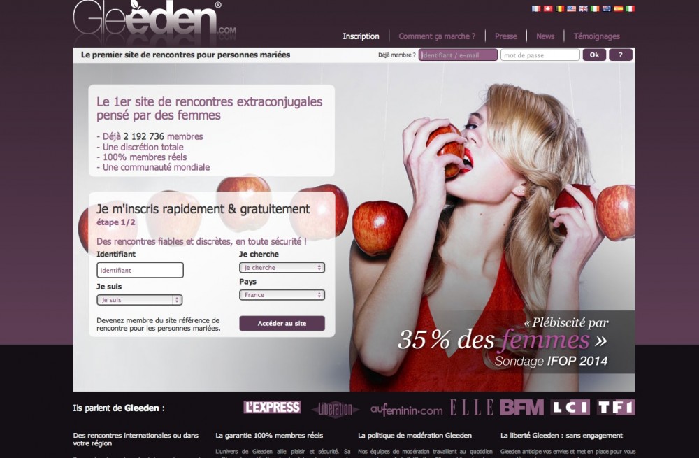 Capture d'écran du site Gleeden  