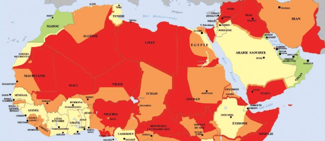 Carte de conseils aux voyageurs francais en Afrique et au Moyen-Orient, datee du 26 septembre 2014. (C) Quai d'Orsay