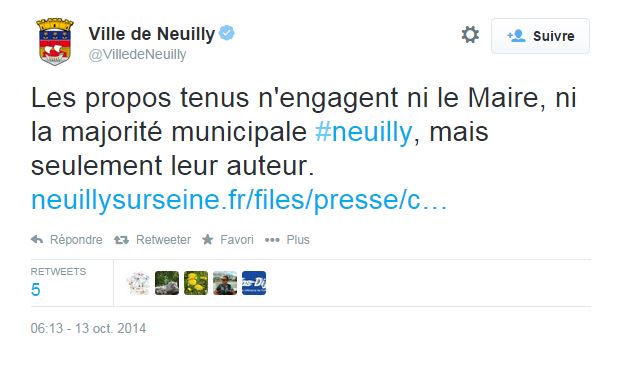 La mairie de Neuilly se désolidarise de Philippe Karsenty ©  DR / Capture d'écran Twitter @VilledeNeuilly