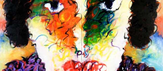 "Anonyme" de Younes El Kharraz (huile sur toile, 2013-2014). Younes El Kharraz peint des figures humaines dans des tonalites vivement colorees.