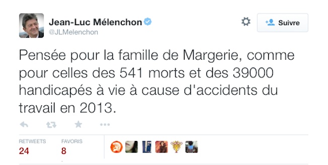 Le tweet de condoléances de Jean-Luc Mélenchon  