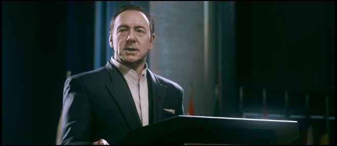 Kevin Spacey joue le directeur d'une societe militaire privee et amene une pointe de curiosite dans le jeu.