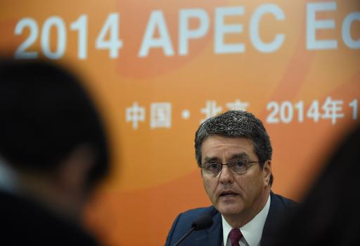 Roberto Azevedo, directeur general de l'OMC, pendant le Forum pour la cooperation economique en Asie-Pacifique a Pekin, le 8 novembre 2014