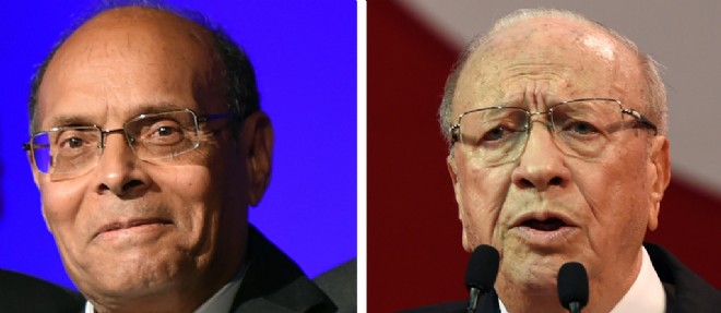 Moncef Marzouki a gauche, et Beji Caid Essebsi a droite, en course pour le palais de Carthage.