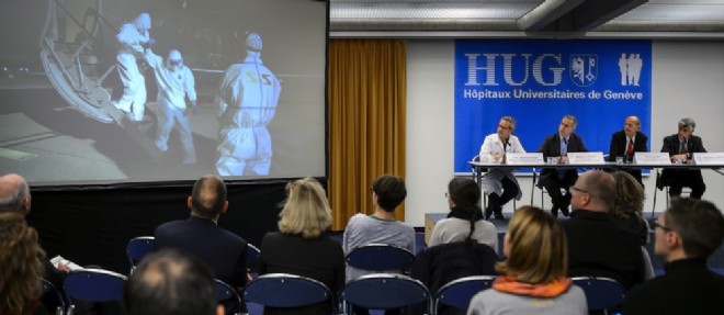 Les hopitaux universitaires de Geneve (HUG) en conference de presse le 21 novembre 2014.
