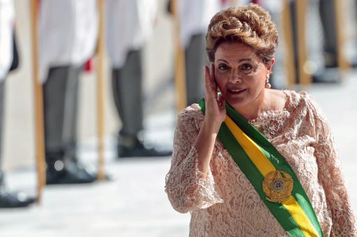 La presidente bresilienne Dilma Rousseff lors de la ceremonie d'investiture le 1er janvier 2015 a Brasilia