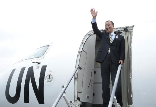 Le secretaire general des Nations unies Ban Ki-moon a Monrovia le 19 decembre 2014