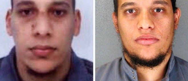 Le Raid a mene des perquisitions a Reims et est toujours a la recherche des deux suspects, Cherif, 32 ans (a gauche) et Said Kouachi (34 ans).