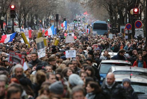Marche républicaine à Paris le 11 janvier 2015, après les attentats qui ont fait 17 morts © Loic Venance AFP/Archives