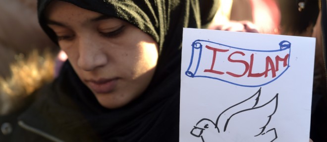 Le 11 janvier 2015, une musulmane montre son soutien aux victimes des attaques en Ile-de-France.