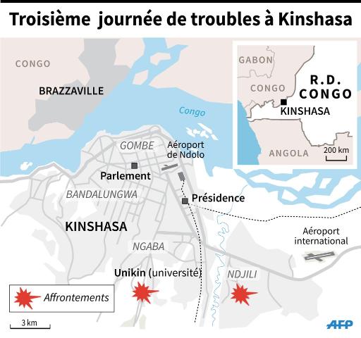 RDC: apaisement &agrave; Kinshasa apr&egrave;s une 3e journ&eacute;e de violences anti-Kabila