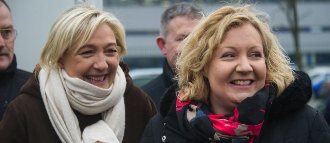 Sophie Montel et Marine Le Pen lors de la campagne pour la legislative partielle dans la 4e circonscription dans le Doubs.