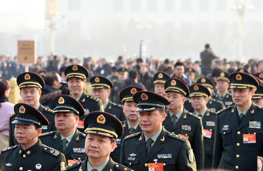Des delegues de l'Armee populaire de liberation chinoise, le 5 mars 2015 a Pekin