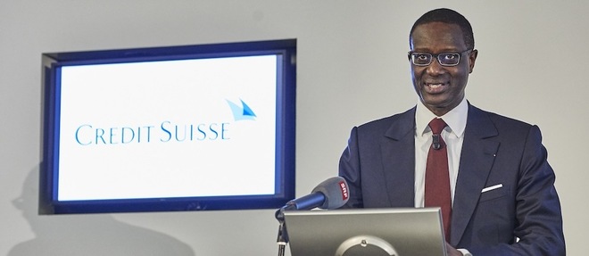 Tidjane Thiam lors d'une conference de presse le 10 mars 2015 a Zurich.  Actuellement directeur de l'assureur britannique Prudential, il  prendra la releve de l'Americain Brady Dougan fin juin a la tete du Credit Suisse.