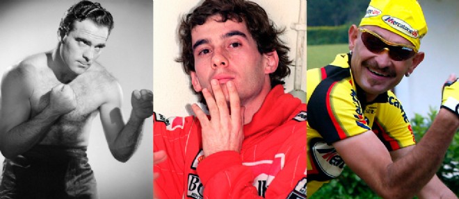 De gauche a droite : Marcel Cerdan, Ayrton Senna et Marco Pantani.
