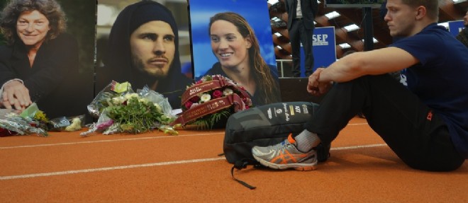 Ceremonie d'hommage, a l'Insep le 11 mars 2011, aux trois sportifs francais tues dans un accident d'helicoptere en Argentine.