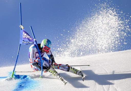Le Français Mathieu Faivre passe une porte dans le Géant d'Adelboden (Suisse) comptant pour la Coupe du monde de ski alpin, le 10 janvier 2015. © Fabrice Coffrini AFP/Archives