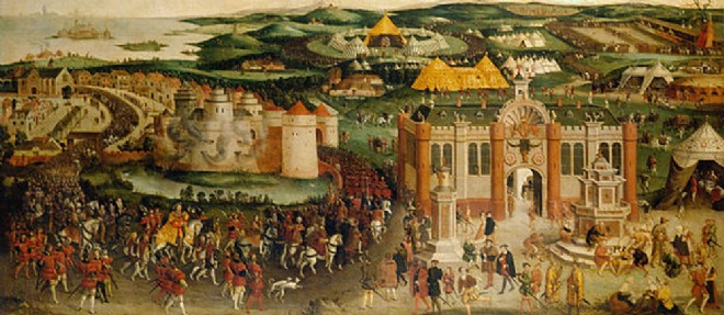 "Le Camp du Drap d'or" (1545) de Friedrich Bouterwek. Nom donne a la rencontre diplomatique d'Henri VIII et de Francois Ier.