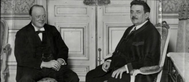 Rencontre entre Edouard Herriot et Winston Churchill lorsqu'ils etaient tous deux Premier ministre.