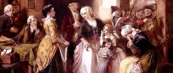 L'arrestation du roi Louis XVI et sa famille a Varennes en 1791. Toile de Thomas Falcon Marshall (1854).