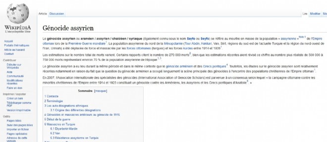 La page Wikipedia sur le genocide assyrien.