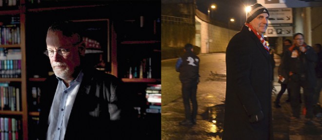 A gauche, Harlan Coben sur le tournage d'"Une chance de trop", a Saint-Denis. A droite, Michael Connelly.
