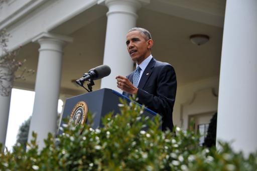 Declaration du president americain Barack Obama a la Maison Blanche le 2 avril 2015, apres l'accord-cadre conclu a Lausanne sur le nucleaire iranien
