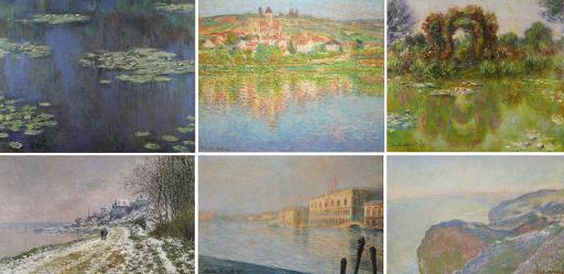 Combinaison, le 6 avril 2015, de photos des six toiles de Claude Monet qui devraient etre vendues en mai a New York par la maison Sotheby's