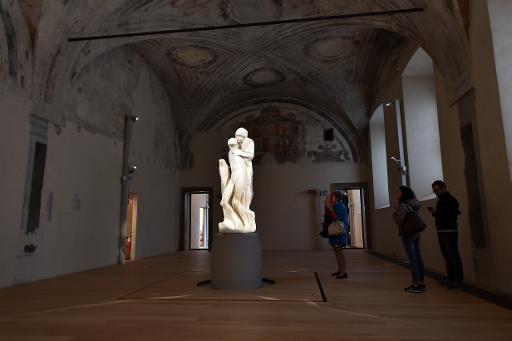 La Pieta Rondanini, derniere sculpture du maitre Michel-Ange, est presentee le 17 avril 2015 dans un nouveau musee au Milan