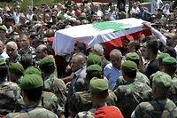 Les funerailles le 4 aout 2014 du colonel Nour Eddine al-Jamal, tue lors de combats entre l'armee libanaise et des rebelles syriens a Ersal. (C)WAEL HAMZEH/EPA/Newscom/MaxPPP