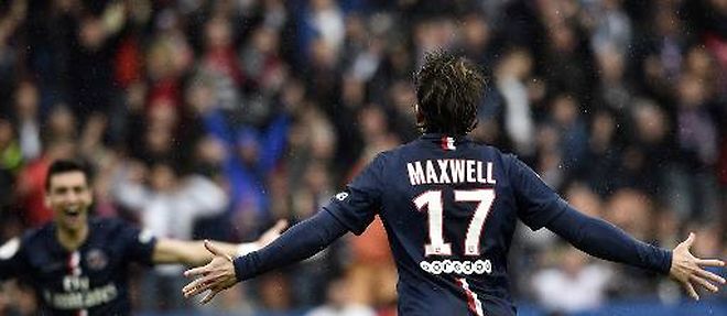 Maxwell buteur pour le PSG apres seulement 24 secondes face a Lille, le 25 avril 2015 au Parc des Princes