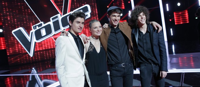 David, Anne, Lilian et Come, les 4 finalistes de la quatrieme saison du tele-crochet de TF1, "The Voice".