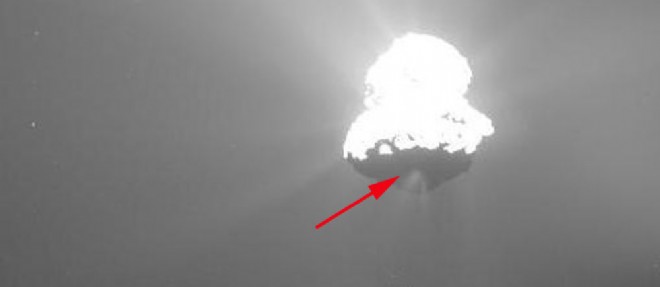Le 12 mars au matin, la sonde europeenne Rosetta a vu un jet de poussiere se former dans la region Imhotep de la comete Tchouri. Une premiere !