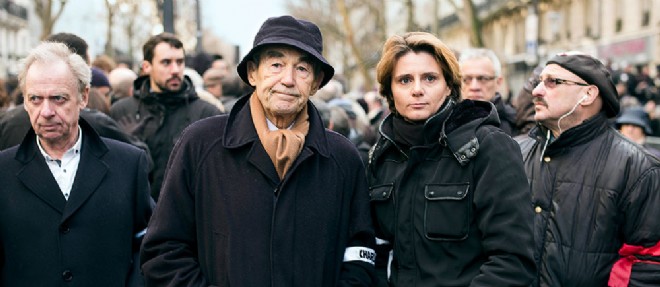 Caroline Fourest avec Robert Badinter, le 11 janvier a Paris.