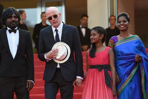 Jesuthasan Antonythasan, Jacques Audiard, Claudine Vinasithamby et Kalieaswari Srinivasan le 21 mai 2015 a Cannes