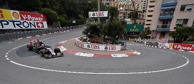 La Toro Rosso, pilotee par le Belge Max Vestappen, lors de la 2e seance d'essais avant le GP de Monaco, le  21 mai 2015 a Monte-Carlo