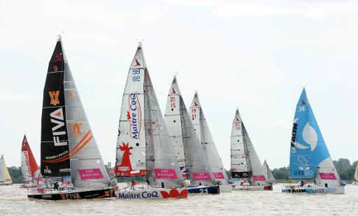 Les concurrents de la Solitaire du Figaro lors du depart de la course dans l'estuaire de la Gironde, le 31 mai 2015