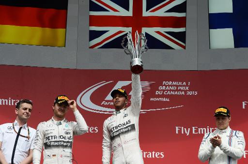 Lewis Hamilton (c) vainqueur du GP du Canada, le 7 juin 2015 a Montreal