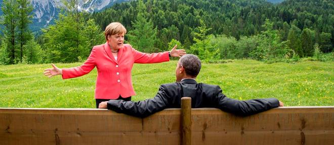 Angela Merkel  et Barack Obama  au chateau d'Elmau en Baviere, le 8 juin. 