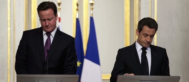 Conference de presse commune de Nicolas Sarkozy et David Cameron en fevrier 2012.