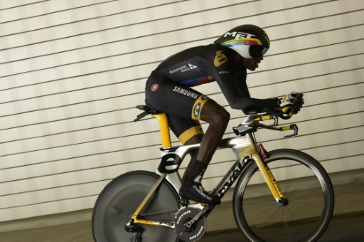 L'Erythreen Daniel Teklehaimanot lors du contre-la-montre individuel ouvrant la 102e edition du Tour de France, le 4 juillet 2015 a Utrecht (Pays-Bas)