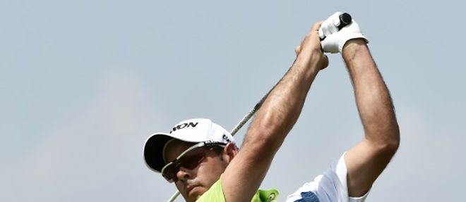 Jaco Van Zyl, leader de l'Open de France de golf apres le 3e tour, le 4 juillet 2015 a Guyancourt