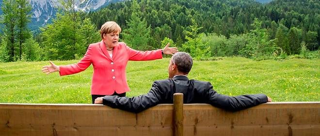 Angela Merkel et  Barack Obama  pres de Garmisch-Partenkirchen, dans le sud de l'Allemagne, le 8 juin 2015. (Image d'illustration)
 