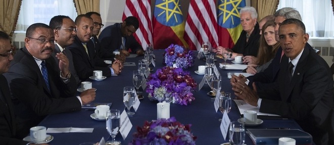 Le president americain Barack Obama rencontre le Premier ministre ethiopien Hailemariam Desalegn a New York, le 25 septembre 2014.