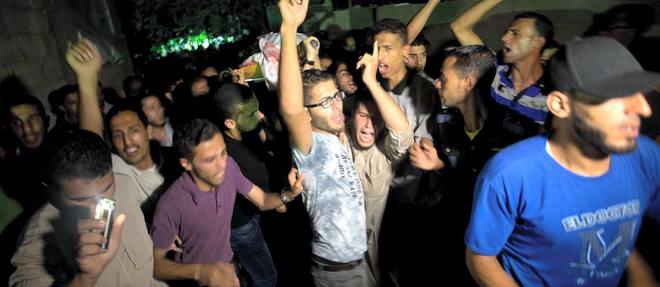 Manifestation de Palestiniens le 31 juillet 2015 au lendemain de la mort d'un bebe, brule vif dans une attaque de colons.