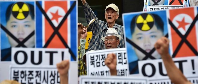 Manifestation hostile a la Coree du Nord, a Seoul, le 21 aout 2015.